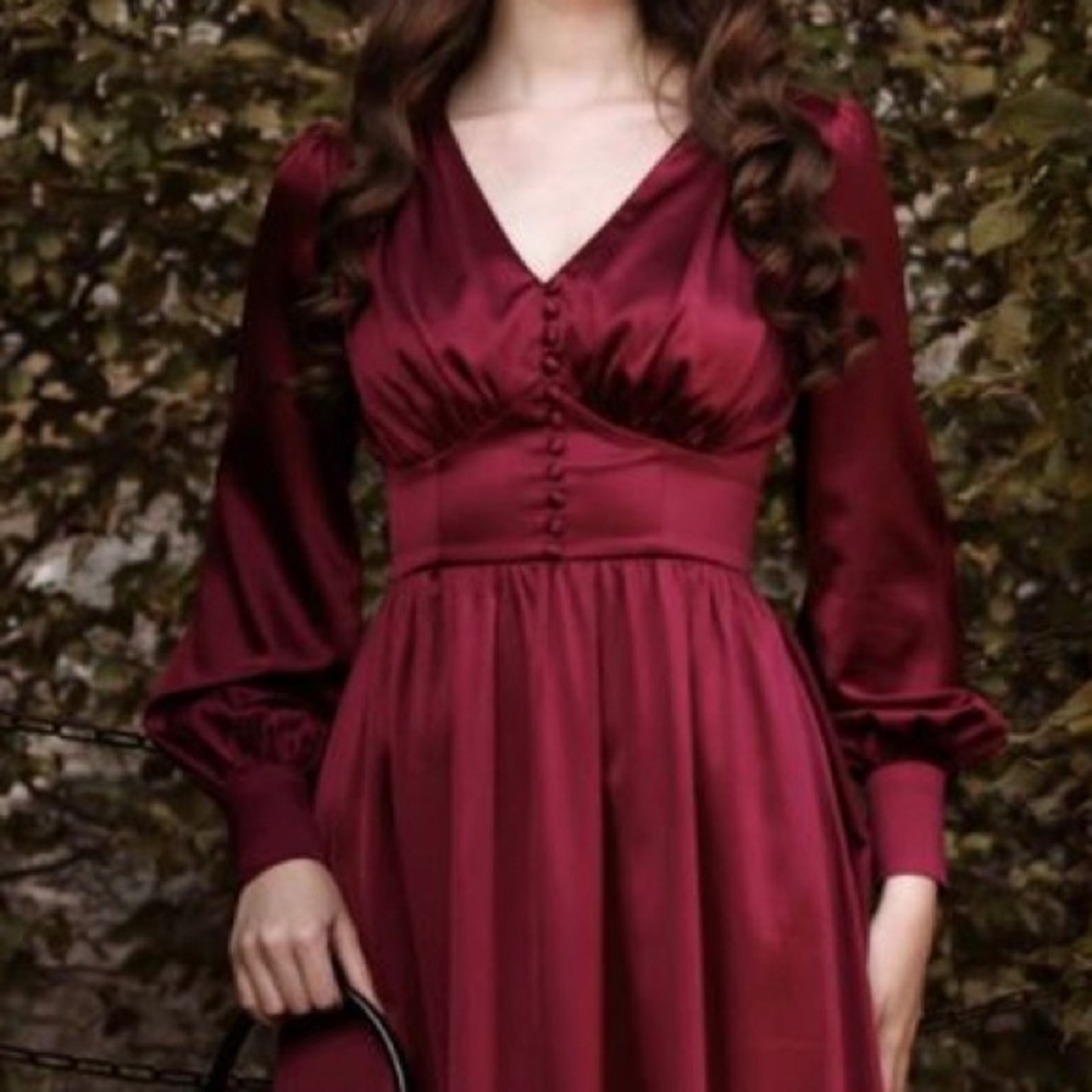 Red Bordeaux Silk Vintage Inspired Gown from Gaala Paris